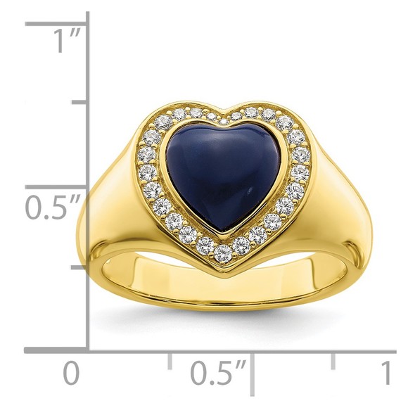925 Sterling Silver base Gold Flash Plating CZ & Created Lapis Lazuli Heart Ring - Picture 3 of 6